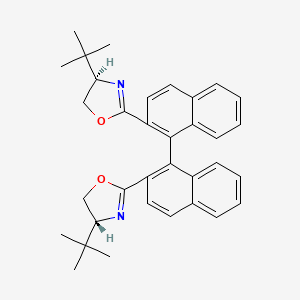 (S)-2,2'-Bis((R)-4-(tert-butyl)-4,5-dihydrooxazol-2-yl)-1,1'-binaphthalene chemical structure (CAS 155418-83-0)