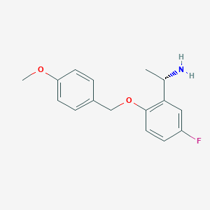 (S)-1-(5-fluoro-2-((4-methoxybenzyl)oxy)phenyl)ethan-1-amine chemical structure (CAS 1563601-55-7)