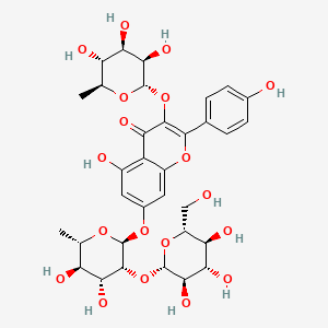 7-(((2S,3R,4R,5R,6S)-4,5-Dihydroxy-6-methyl-3-(((2S,3R,4S,5S,6R)-3,4,5-trihydroxy-6-(hydroxymethyl)tetrahydro-2H-pyran-2-yl)oxy)tetrahydro-2H-pyran-2-yl)oxy)-5-hydroxy-2-(4-hydroxyphenyl)-3-(((2S,3R,4R,5R,6S)-3,4,5-trihydroxy-6-methyltetrahydro-2H-pyran-2-yl)oxy)-4H-chromen-4-one chemical structure (CAS 156980-60-8)