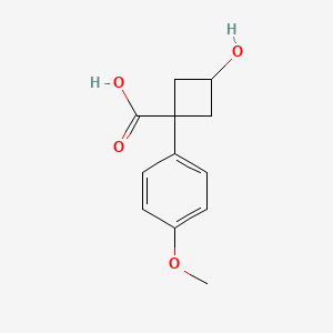 Cis-3-hydroxy-1-(4-methoxyphenyl)cyclobutane-1-carboxylic acid chemical structure (CAS 1571067-21-4)