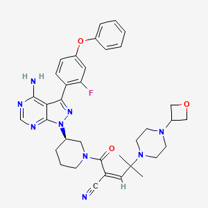 (R,E)-2-(3-(4-amino-3-(2-fluoro-4-phenoxyphenyl)-1H-pyrazolo[3,4-d]pyrimidin-1-yl)piperidine-1-carbonyl)-4-methyl-4-(4-(oxetan-3-yl)piperazin-1-yl)pent-2-enenitrile chemical structure (CAS 1575596-29-0)
