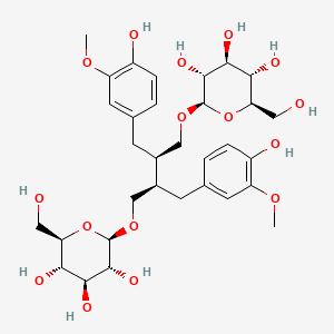 (2R,2'R,3S,3'S,4S,4'S,5R,5'R,6R,6'R)-6,6'-(((2R,3R)-2,3-Bis(4-hydroxy-3-methoxybenzyl)butane-1,4-diyl)bis(oxy))bis(2-(hydroxymethyl)tetrahydro-2H-pyran-3,4,5-triol) chemical structure (CAS 158932-33-3)