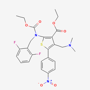 Ethyl 2-((2,6-difluorobenzyl)(ethoxycarbonyl)amino)-4-((dimethylamino)methyl)-5-(4-nitrophenyl)thiophene-3-carboxylate chemical structure (CAS 1589503-97-8)