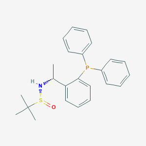 (R)-N-((R)-1-(2-(Diphenylphosphanyl)phenyl)ethyl)-2-methylpropane-2-sulfinamide chemical structure (CAS 1595319-89-3)