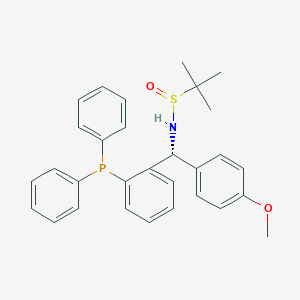 (R)-N-((R)-(2-(diphenylphosphanyl) phenyl)(4-methoxyphenyl)methyl)-2-methylpropane-2-sulfinamide chemical structure (CAS 1595319-96-2)