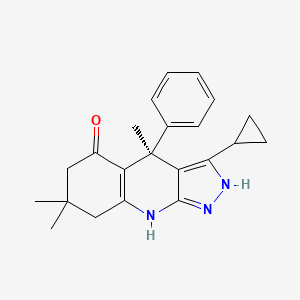 (S)-3-Cyclopropyl-4,7,7-trimethyl-4-phenyl-2,4,6,7,8,9-hexahydro-5H-pyrazolo[3,4-b]quinolin-5-one chemical structure (CAS 1597439-87-6)