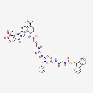 (9H-Fluoren-9-yl)methyl ((S)-10-benzyl-1-(((1S,9S)-9-ethyl-5-fluoro-9-hydroxy-4-methyl-10,13-dioxo-2,3,9,10,13,15-hexahydro-1H,12H-benzo[de]pyrano[3',4':6,7]indolizino[1,2-b]quinolin-1-yl)amino)-1,6,9,12,15-pentaoxo-3-oxa-5,8,11,14-tetraazahexadecan-16-yl)carbamate chemical structure (CAS 1599440-11-5)
