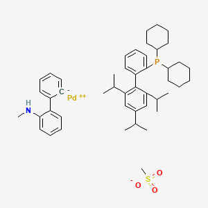 Methanesulfonato(2-dicyclohexylphosphino-2',4',6'-tri-i-propyl-1,1'-biphenyl)(2'-methylamino-1,1'-biphenyl-2-yl)palladium(II) chemical structure (CAS 1599466-81-5)