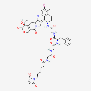 6-(2,5-Dioxo-2,5-dihydro-1H-pyrrol-1-yl)-N-(2-((2-(((S)-1-((2-(((1S,9S)-9-ethyl-5-fluoro-9-hydroxy-4-methyl-10,13-dioxo-2,3,9,10,13,15-hexahydro-1H,12H-benzo[de]pyrano[3',4':6,7]indolizino[1,2-b]quinolin-1-yl)amino)-2-oxoethyl)amino)-1-oxo-3-phenylpropan-2-yl)amino)-2-oxoethyl)amino)-2-oxoethyl)hexanamide chemical structure (CAS 1600418-29-8)