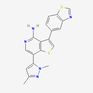 3-(Benzo[d]thiazol-5-yl)-7-(1,3-dimethyl-1H-pyrazol-5-yl)thieno[3,2-c]pyridin-4-amine chemical structure (CAS 1601496-05-2)