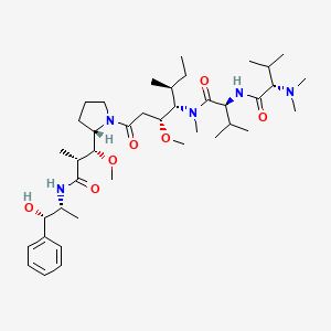 (S)-2-((S)-2-(Dimethylamino)-3-methylbutanamido)-N-((3R,4S,5S)-1-((S)-2-((1R,2R)-3-(((1S,2R)-1-hydroxy-1-phenylpropan-2-yl)amino)-1-methoxy-2-methyl-3-oxopropyl)pyrrolidin-1-yl)-3-methoxy-5-methyl-1-oxoheptan-4-yl)-N,3-dimethylbutanamide chemical structure (CAS 160800-57-7)