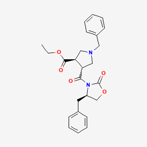 Ethyl (3R,4R)-1-benzyl-4-((R)-4-benzyl-2-oxooxazolidine-3-carbonyl)pyrrolidine-3-carboxylate chemical structure (CAS 1608142-52-4)