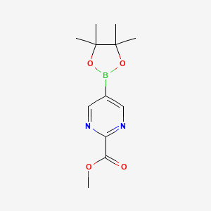 Methyl 5-(4,4,5,5-tetramethyl-1,3,2-dioxaborolan-2-yl)pyrimidine-2-carboxylate chemical structure (CAS 1610705-51-5)