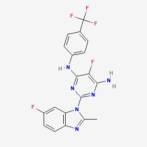 5-Fluoro-2-(6-fluoro-2-methyl-1H-benzo[d]imidazol-1-yl)-N4-(4-(trifluoromethyl)phenyl)pyrimidine-4,6-diamine chemical structure (CAS 1610964-64-1)