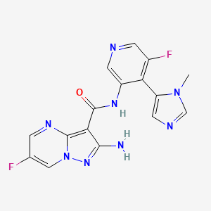 2-Amino-6-fluoro-N-(5-fluoro-4-(1-methyl-1H-imidazol-5-yl)pyridin-3-yl)pyrazolo[1,5-a]pyrimidine-3-carboxamide chemical structure (CAS 1613200-51-3)