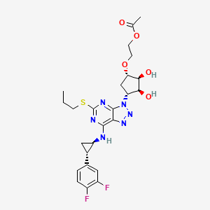 2-(((1S,2S,3S,4R)-4-(7-(((1R,2S)-2-(3,4-Difluorophenyl)cyclopropyl)amino)-5-(propylthio)-3H-[1,2,3]triazolo[4,5-d]pyrimidin-3-yl)-2,3-dihydroxycyclopentyl)oxy)ethyl acetate chemical structure (CAS 1616703-93-5)