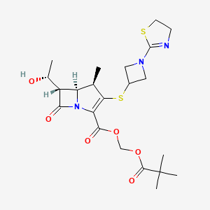 (4R,5S,6S)-(Pivaloyloxy)methyl 3-((1-(4,5-dihydrothiazol-2-yl)azetidin-3-yl)thio)-6-((R)-1-hydroxyethyl)-4-methyl-7-oxo-1-azabicyclo[3.2.0]hept-2-ene-2-carboxylate chemical structure (CAS 161715-24-8)