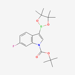 tert-Butyl 6-fluoro-3-(4,4,5,5-tetramethyl-1,3,2-dioxaborolan-2-yl)-1H-indole-1-carboxylate chemical structure (CAS 1627721-59-8)