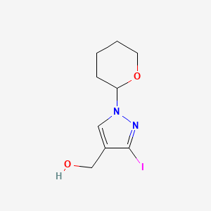 (3-Iodo-1-(tetrahydro-2h-pyran-2-yl)-1H-pyrazol-4-yl)methanol chemical structure (CAS 1627924-18-8)