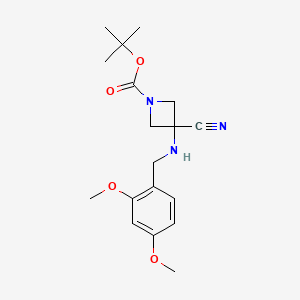 tert-Butyl 3-cyano-3-((2,4-dimethoxybenzyl)amino)azetidine-1-carboxylate chemical structure (CAS 1629579-52-7)
