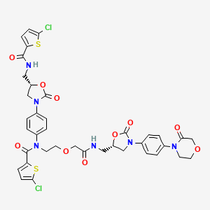 5-Chloro-N-(4-((S)-5-((5-chlorothiophene-2-carboxamido)methyl)-2-oxooxazolidin-3-yl)phenyl)-N-(2-(2-oxo-2-((((S)-2-oxo-3-(4-(3-oxomorpholino)phenyl)oxazolidin-5-yl)methyl)amino)ethoxy)ethyl)thiophene-2-carboxamide chemical structure (CAS 1632463-24-1)