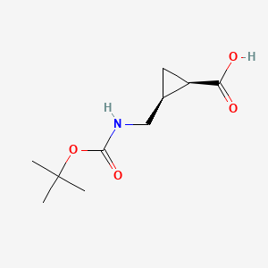 cis-2-(((tert-Butoxycarbonyl)amino)methyl)cyclopropanecarboxylic acid chemical structure (CAS 1638768-80-5)