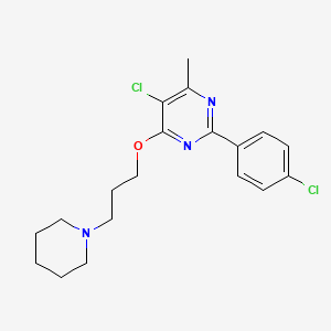 5-Chloro-2-(4-chlorophenyl)-4-methyl-6-(3-(piperidin-1-yl)propoxy)pyrimidine chemical structure (CAS 1639220-19-1)