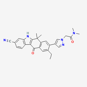2-(4-(3-Cyano-9-ethyl-6,6-dimethyl-11-oxo-6,11-dihydro-5H-benzo[b]carbazol-8-yl)-1H-pyrazol-1-yl)-N,N-dimethylacetamide chemical structure (CAS 1639422-97-1)