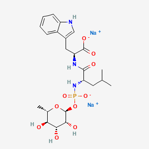 Sodium (oxido(((2S,3R,4R,5R,6S)-3,4,5-trihydroxy-6-methyltetrahydro-2H-pyran-2-yl)oxy)phosphoryl)-L-leucyl-L-tryptophanate chemical structure (CAS 164204-38-0)