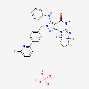 (6AR,9aS)-2-(4-(6-fluoropyridin-2-yl)benzyl)-5-methyl-3-(phenylamino)-5,6a,7,8,9,9a-hexahydrocyclopenta[4,5]imidazo[1,2-a]pyrazolo[4,3-e]pyrimidin-4(2H)-one phosphate chemical structure (CAS 1642303-38-5)