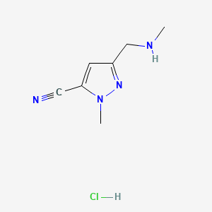 1-Methyl-3-((methylamino)methyl)-1H-pyrazole-5-carbonitrile hydrochloride chemical structure (CAS 1643141-20-1)