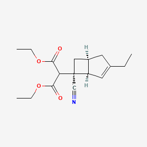 Diethyl 2-((1R,5S,6R)-6-cyano-3-ethylbicyclo[3.2.0]hept-3-en-6-yl)malonate chemical structure (CAS 1644251-34-2)