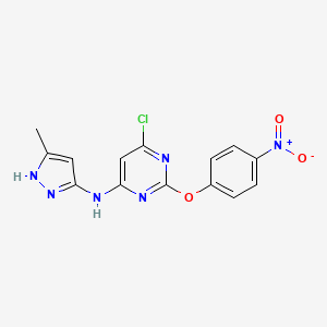 6-Chloro-N-(5-methyl-1H-pyrazol-3-yl)-2-(4-nitrophenoxy)pyrimidin-4-amine chemical structure (CAS 1644443-47-9)