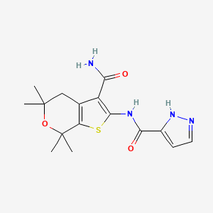 N-(3-Carbamoyl-5,5,7,7-tetramethyl-5,7-dihydro-4H-thieno[2,3-c]pyran-2-yl)-1H-pyrazole-3-carboxamide chemical structure (CAS 1654725-02-6)