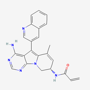 (S)-N-(4-Amino-6-methyl-5-(quinolin-3-yl)-8,9-dihydropyrimido[5,4-b]indolizin-8-yl)acrylamide chemical structure (CAS 1661854-97-2)