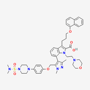 7-(5-((4-(4-(N,N-Dimethylsulfamoyl)piperazin-1-yl)phenoxy)methyl)-1,3-dimethyl-1H-pyrazol-4-yl)-1-(2-morpholinoethyl)-3-(3-(naphthalen-1-yloxy)propyl)-1H-indole-2-carboxylic acid chemical structure (CAS 1668553-26-1)