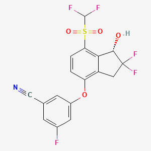 (S)-3-((7-((Difluoromethyl)sulfonyl)-2,2-difluoro-1-hydroxy-2,3-dihydro-1H-inden-4-yl)oxy)-5-fluorobenzonitrile chemical structure (CAS 1672662-14-4)
