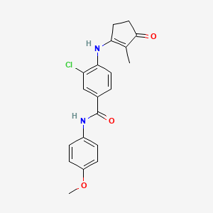 3-Chloro-N-(4-methoxyphenyl)-4-((2-methyl-3-oxocyclopent-1-en-1-yl)amino)benzamide chemical structure (CAS 1672684-68-2)