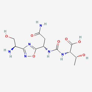 (2S,3R)-2-(3-((S)-3-Amino-1-(3-((R)-1-amino-2-hydroxyethyl)-1,2,4-oxadiazol-5-yl)-3-oxopropyl)ureido)-3-hydroxybutanoic acid chemical structure (CAS 1673534-76-3)