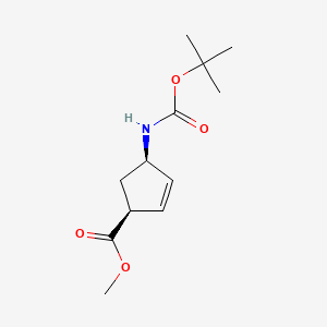 (1S,4R)-Methyl 4-((tert-butoxycarbonyl)amino)cyclopent-2-enecarboxylate chemical structure (CAS 168683-02-1)