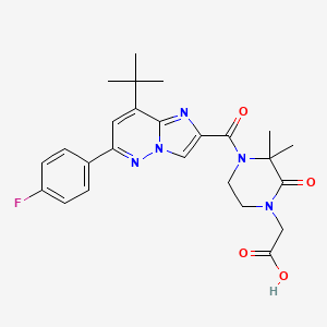 2-(4-(8-(tert-Butyl)-6-(4-fluorophenyl)imidazo[1,2-b]pyridazine-2-carbonyl)-3,3-dimethyl-2-oxopiperazin-1-yl)acetic acid chemical structure (CAS 1690175-74-6)