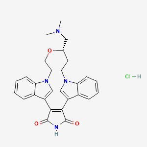 (7S)-7-((Dimethylamino)methyl)-22,25-dihydro-11H,21H,31H-6-oxa-1,3(3,1)-diindola-2(3,4)-pyrrolacyclononaphane-22,25-dione hydrochloride chemical structure (CAS 169939-93-9)