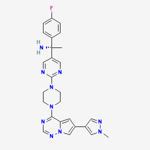 (S)-1-(4-Fluorophenyl)-1-(2-(4-(6-(1-methyl-1H-pyrazol-4-yl)pyrrolo[2,1-f][1,2,4]triazin-4-yl)piperazin-1-yl)pyrimidin-5-yl)ethan-1-amine chemical structure (CAS 1703793-34-3)
