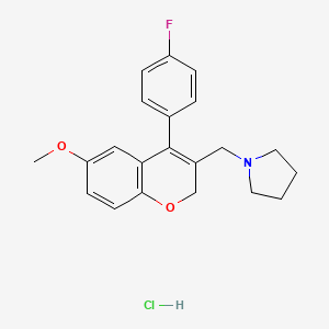 1-((4-(4-Fluorophenyl)-6-methoxy-2H-chromen-3-yl)methyl)pyrrolidine hydrochloride chemical structure (CAS 1704801-24-0)