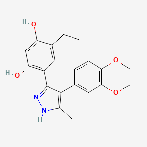 4-(4-(2,3-Dihydrobenzo[b][1,4]dioxin-6-yl)-5-methyl-1H-pyrazol-3-yl)-6-ethylbenzene-1,3-diol chemical structure (CAS 171009-07-7)