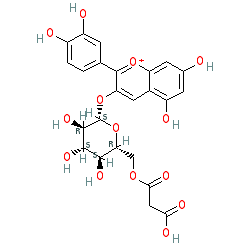 3-(((2S,3R,4S,5S,6R)-6-((2-Carboxyacetoxy)methyl)-3,4,5-trihydroxytetrahydro-2H-pyran-2-yl)oxy)-2-(3,4-dihydroxyphenyl)-5,7-dihydroxychromenylium chemical structure (CAS 171828-62-9)