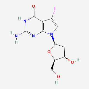2-Amino-7-((2R,4S,5R)-4-hydroxy-5-(hydroxymethyl)tetrahydrofuran-2-yl)-5-iodo-1H-pyrrolo[2,3-d]pyrimidin-4(7H)-one chemical structure (CAS 172163-62-1)