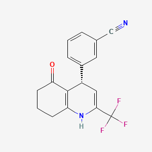(S)-3-(5-Oxo-2-(trifluoromethyl)-1,4,5,6,7,8-hexahydroquinolin-4-yl)benzonitrile chemical structure (CAS 172649-40-0)