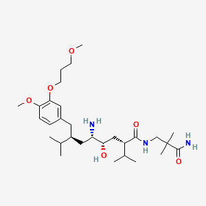 (2S,4S,5S,7S)-5-Amino-N-(3-amino-2,2-dimethyl-3-oxopropyl)-4-hydroxy-2-isopropyl-7-(4-methoxy-3-(3-methoxypropoxy)benzyl)-8-methylnonanamide chemical structure (CAS 173334-57-1)
