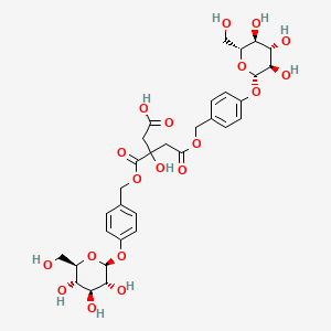 3-Hydroxy-5-oxo-5-((4-(((2S,3R,4S,5S,6R)-3,4,5-trihydroxy-6-(hydroxymethyl)tetrahydro-2H-pyran-2-yl)oxy)benzyl)oxy)-3-(((4-(((2S,3R,4S,5S,6R)-3,4,5-trihydroxy-6-(hydroxymethyl)tetrahydro-2H-pyran-2-yl)oxy)benzyl)oxy)carbonyl)pentanoic acid chemical structure (CAS 174972-79-3)